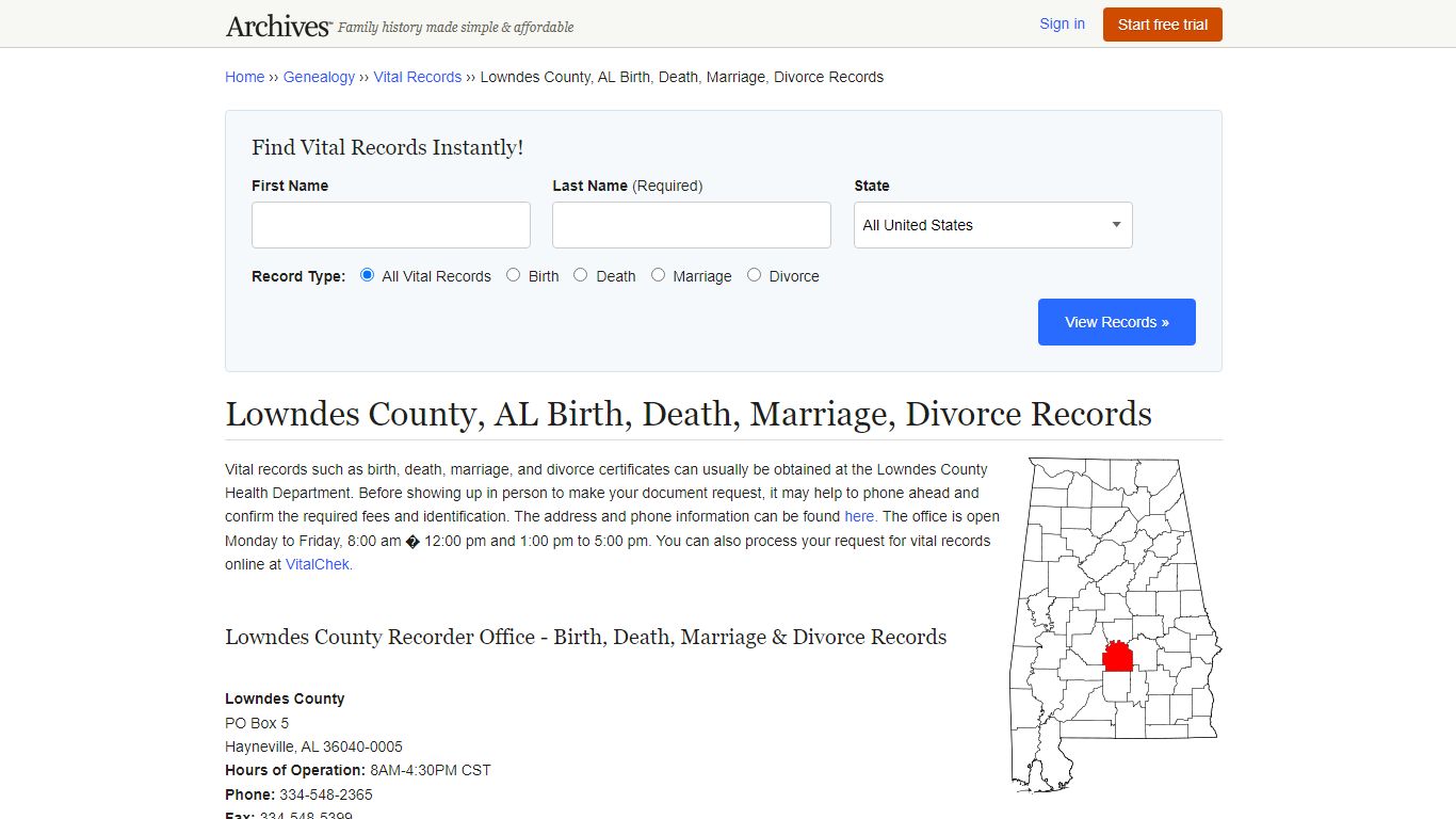 Lowndes County, AL Birth, Death, Marriage, Divorce Records
